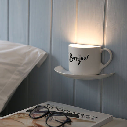 Vivolux | Witte Koffiekop Wandlamp Modern Lief Metaal LED Nachtlamp in Wit voor Café