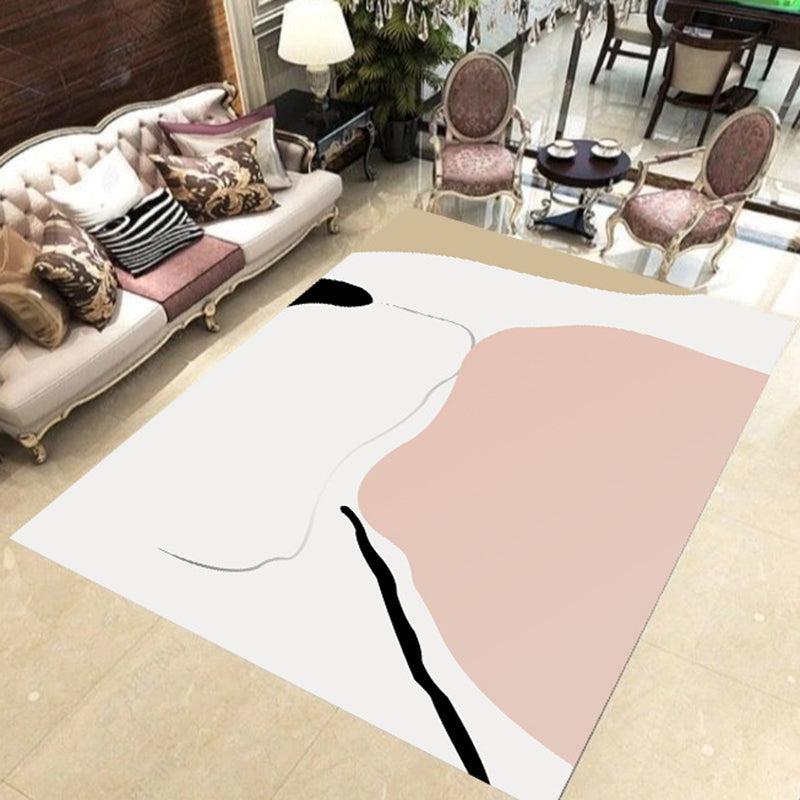Vivolux | Witte en Roze Slaapkamer Tapijt Noviteit Kleurblokpatroon Tapijt Polyester Wasbaar Gebied Tapijt