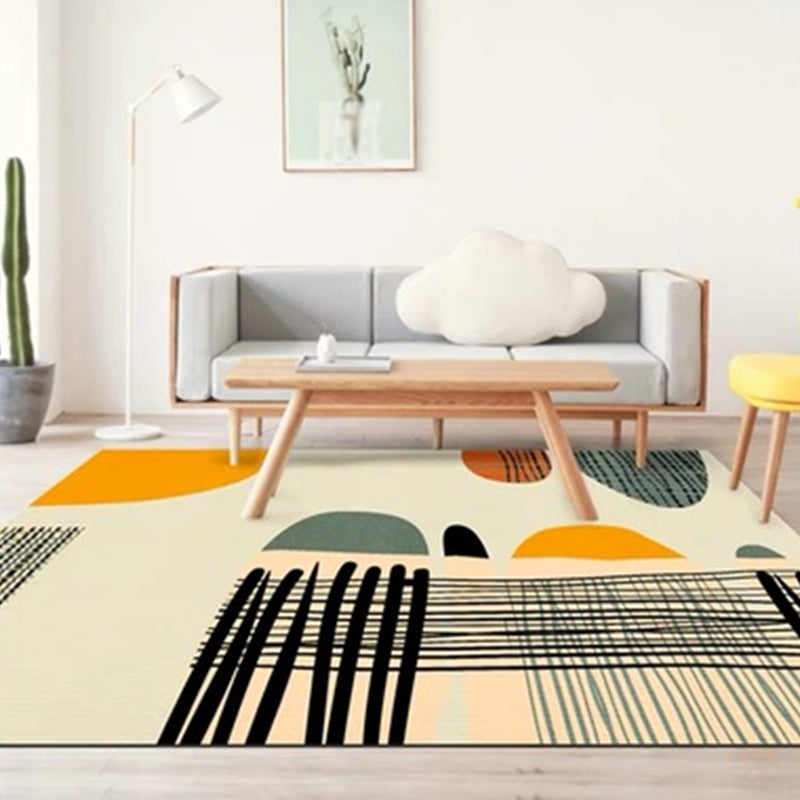 Vivolux | Elfenbein Schlafzimmer Teppich Neuheit Farbblock Streifenmuster Teppich Polyester Waschbarer Bereich Teppich