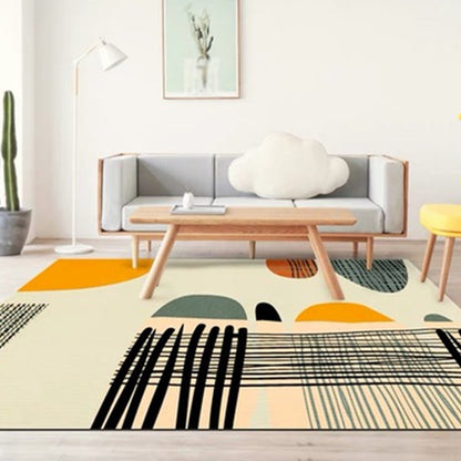 Vivolux | Elfenbein Schlafzimmer Teppich Neuheit Farbblock Streifenmuster Teppich Polyester Waschbarer Bereich Teppich