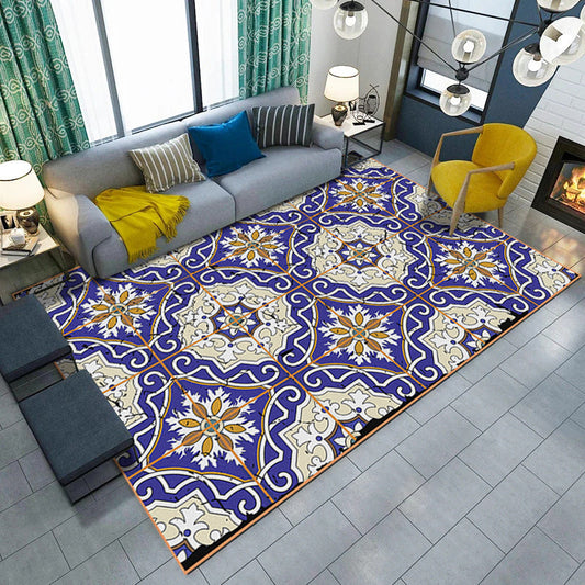 Vivolux | Oosterse Marokkaanse Tapijt in Paarse Bloemen Strepen Print Vloerkleed Polyester Machine Wasbaar Vloerkleed voor Huisdecoratie