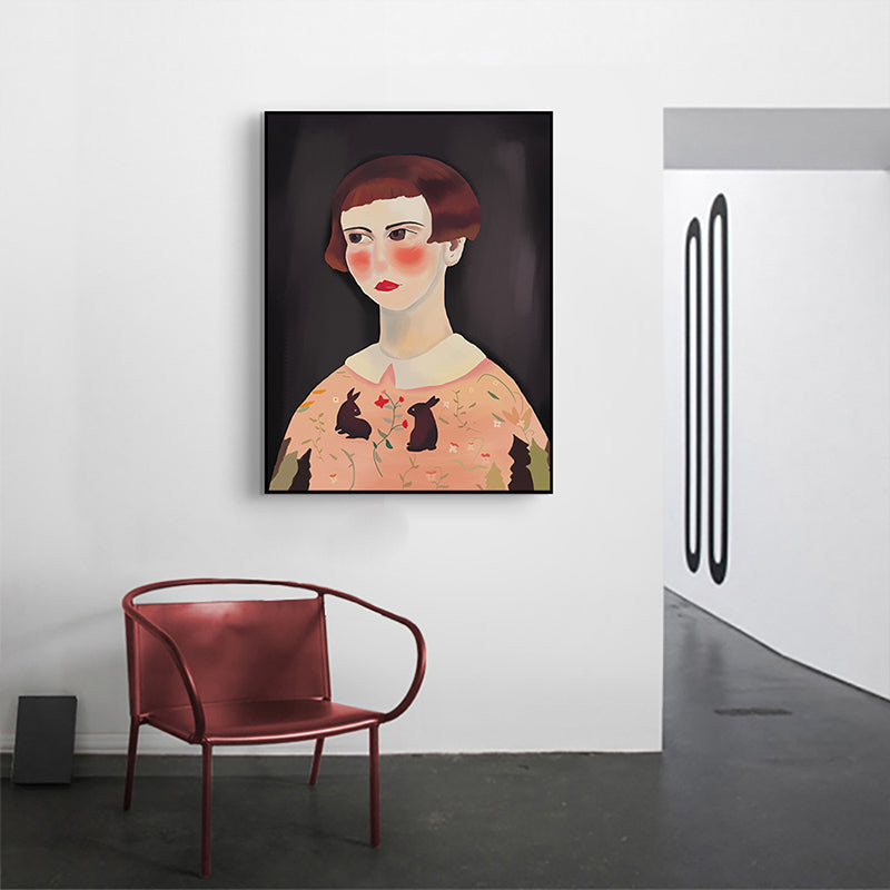 Vivolux | Mädchen mit rosigen Wangen Kunstdruck Brauner moderner Stil Wanddekoration für das Schlafzimmer, mehrere Größen