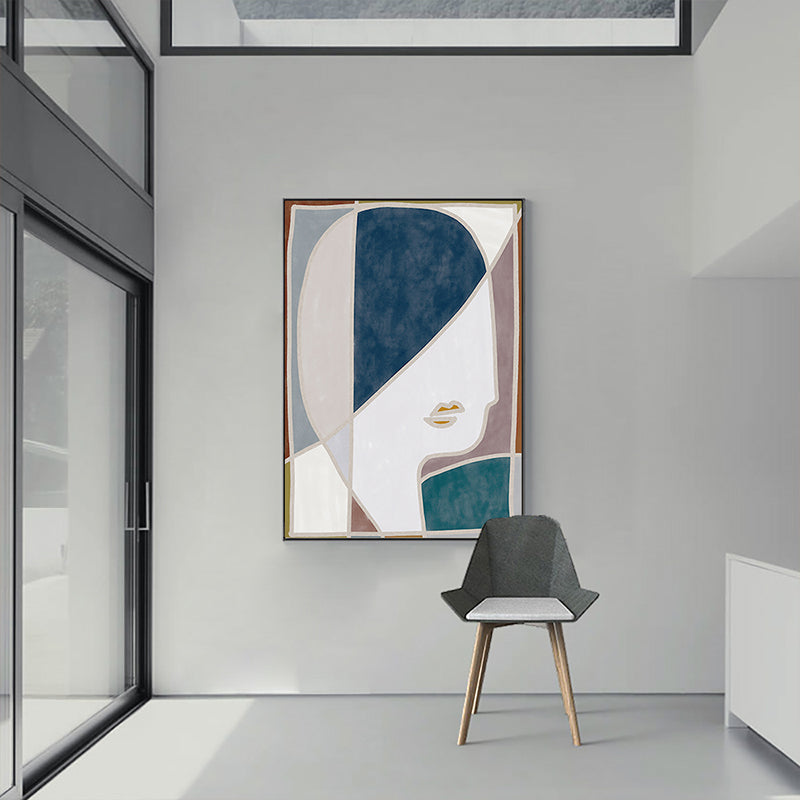 Vivolux | Farbblockierung Figur Zeichnung Leinwand Funky Texturiertes Wandkunst Drucken in Blau für Mädchenzimmer