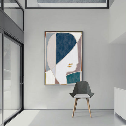 Vivolux | Farbblockierung Figur Zeichnung Leinwand Funky Texturiertes Wandkunst Drucken in Blau für Mädchenzimmer