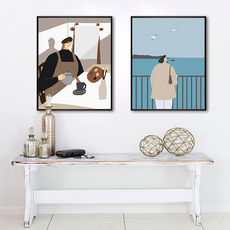Vivolux | Zeichnung Mädchen Tag Wandkunst Funky Trendige Figur Wanddeko in Pastellfarbe für das Wohnzimmer