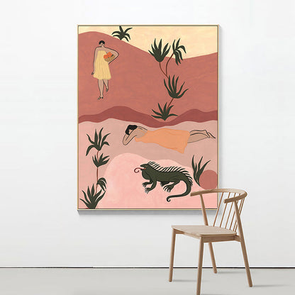 Vivolux | Pop Art Sonnebadende Frauen Leinwanddruck Orange Texturiertes Wanddekor für Hausinterieur
