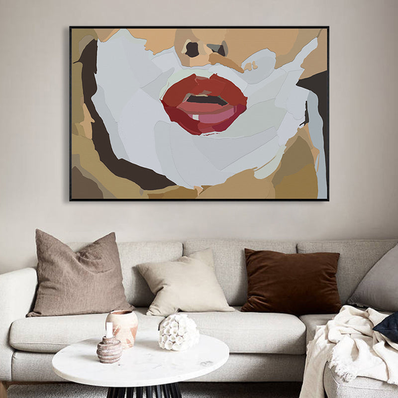 Vivolux | Illustration Rote Lippen Leinwanddruck Texturiert Funky Jungenzimmer Wandkunst Dekor in Weiß