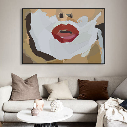 Vivolux | Illustration Rote Lippen Leinwanddruck Texturiert Funky Jungenzimmer Wandkunst Dekor in Weiß