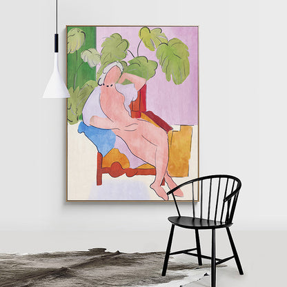 Vivolux | Grün Pop Art Leinwand Illustriert das Modell Liegend an Terrasse Wanddekoration für Flur