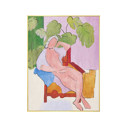 Vivolux | Grün Pop Art Leinwand Illustriert das Modell Liegend an Terrasse Wanddekoration für Flur