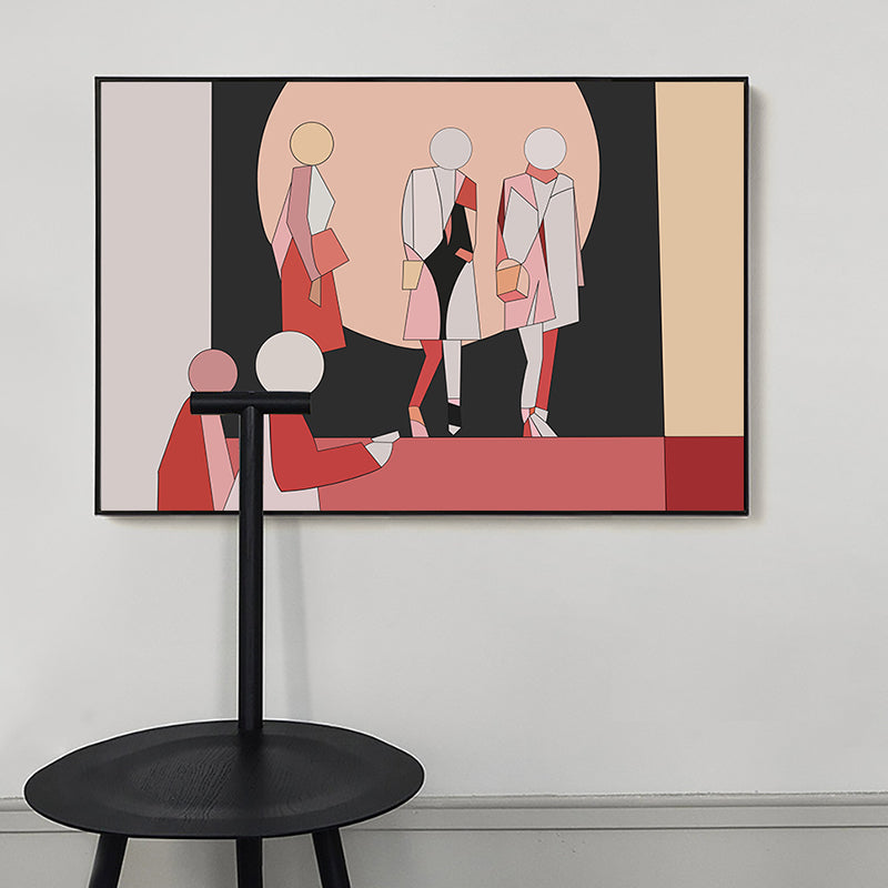 Vivolux | Geometrische menschliche Figurenzeichnung Leinwand Pop Art Texturierte Wanddekoration in Rot für das Wohnzimmer