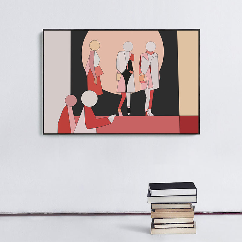 Vivolux | Geometrische menschliche Figurenzeichnung Leinwand Pop Art Texturierte Wanddekoration in Rot für das Wohnzimmer