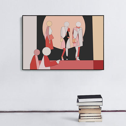 Vivolux | Geometrische menschliche Figurenzeichnung Leinwand Pop Art Texturierte Wanddekoration in Rot für das Wohnzimmer