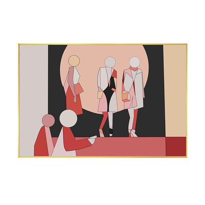 Vivolux | Geometrische menschliche Figurenzeichnung Leinwand Pop Art Texturierte Wanddekoration in Rot für das Wohnzimmer