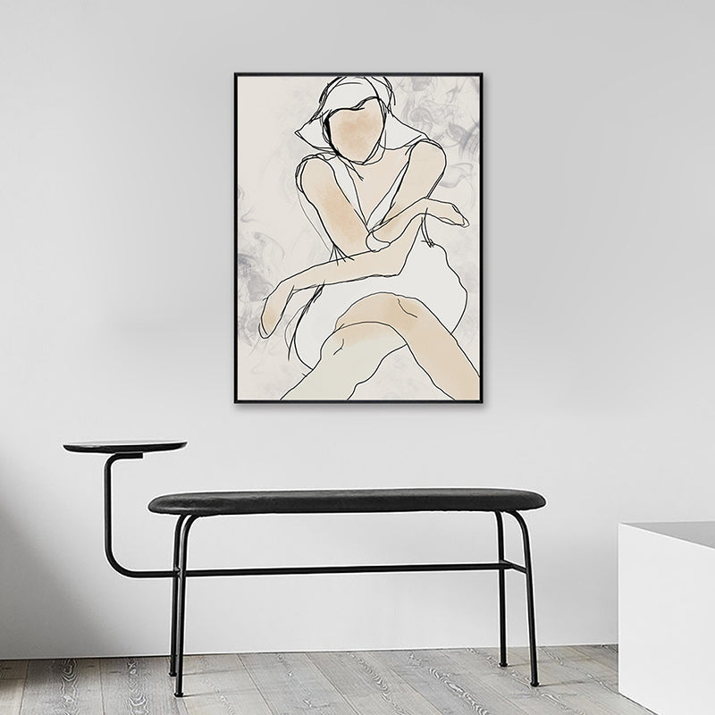 Vivolux | Weiße Linienkunst Frau Leinwanddruck Figur Minimalistische Texturierte Wanddekoration für Schlafzimmer