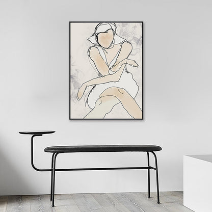 Vivolux | Weiße Linienkunst Frau Leinwanddruck Figur Minimalistische Texturierte Wanddekoration für Schlafzimmer