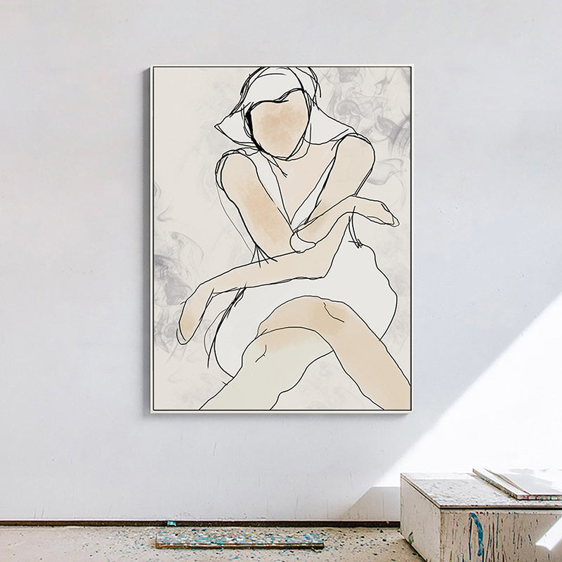 Vivolux | Weiße Linienkunst Frau Leinwanddruck Figur Minimalistische Texturierte Wanddekoration für Schlafzimmer