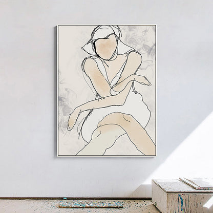 Vivolux | Weiße Linienkunst Frau Leinwanddruck Figur Minimalistische Texturierte Wanddekoration für Schlafzimmer