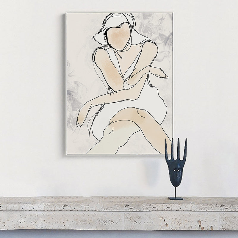 Vivolux | Weiße Linienkunst Frau Leinwanddruck Figur Minimalistische Texturierte Wanddekoration für Schlafzimmer