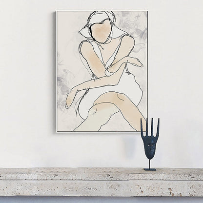 Vivolux | Weiße Linienkunst Frau Leinwanddruck Figur Minimalistische Texturierte Wanddekoration für Schlafzimmer