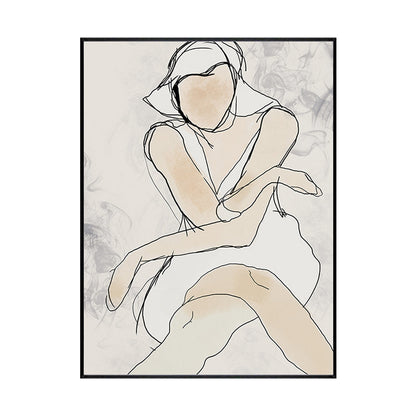 Vivolux | Weiße Linienkunst Frau Leinwanddruck Figur Minimalistische Texturierte Wanddekoration für Schlafzimmer