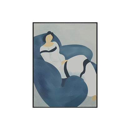 Vivolux | Illustration Nordic Canvas Wandkunst mit Frau auf dem Sofa Muster in Blau für Raum