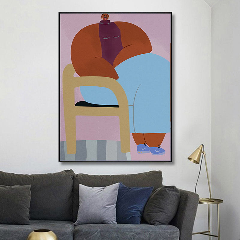 Vivolux | Texturiertes Mädchen Nachdenkliches Kunstdruck-Leinwand Funky Wanddekor für Flur, Sanfte Farbe