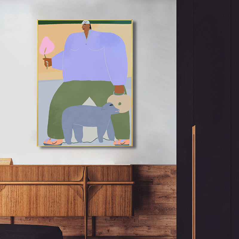 Vivolux | Figur Wandkunst Druck Schlafzimmer Illustration Spaß Zeit des Riesen Leinwand in sanften Farben für Dekor