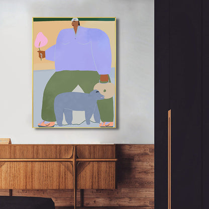 Vivolux | Figur Wandkunst Druck Schlafzimmer Illustration Spaß Zeit des Riesen Leinwand in sanften Farben für Dekor