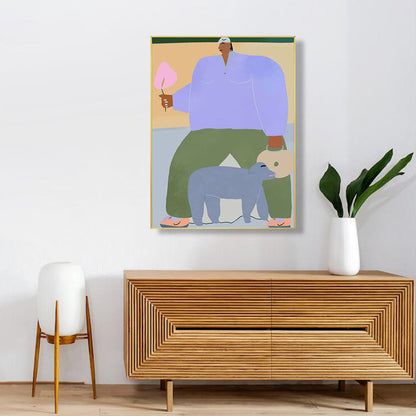 Vivolux | Figur Wandkunst Druck Schlafzimmer Illustration Spaß Zeit des Riesen Leinwand in sanften Farben für Dekor