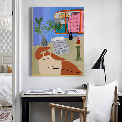 Vivolux | Figur Wandkunst Druck Schlafzimmer Illustration Spaß Zeit des Riesen Leinwand in sanften Farben für Dekor