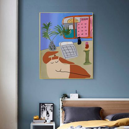 Vivolux | Figur Wandkunst Druck Schlafzimmer Illustration Spaß Zeit des Riesen Leinwand in sanften Farben für Dekor