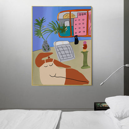 Vivolux | Figur Wandkunst Druck Schlafzimmer Illustration Spaß Zeit des Riesen Leinwand in sanften Farben für Dekor