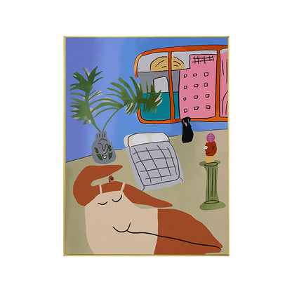 Vivolux | Figur Wandkunst Druck Schlafzimmer Illustration Spaß Zeit des Riesen Leinwand in sanften Farben für Dekor