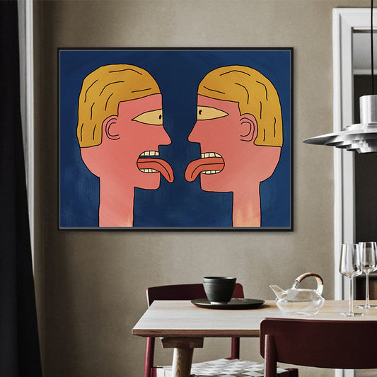 Vivolux | Jungen Zwillingsleinwand Wandkunst Funkige witzige Figur Wanddekoration in Nude für Teenagerzimmer