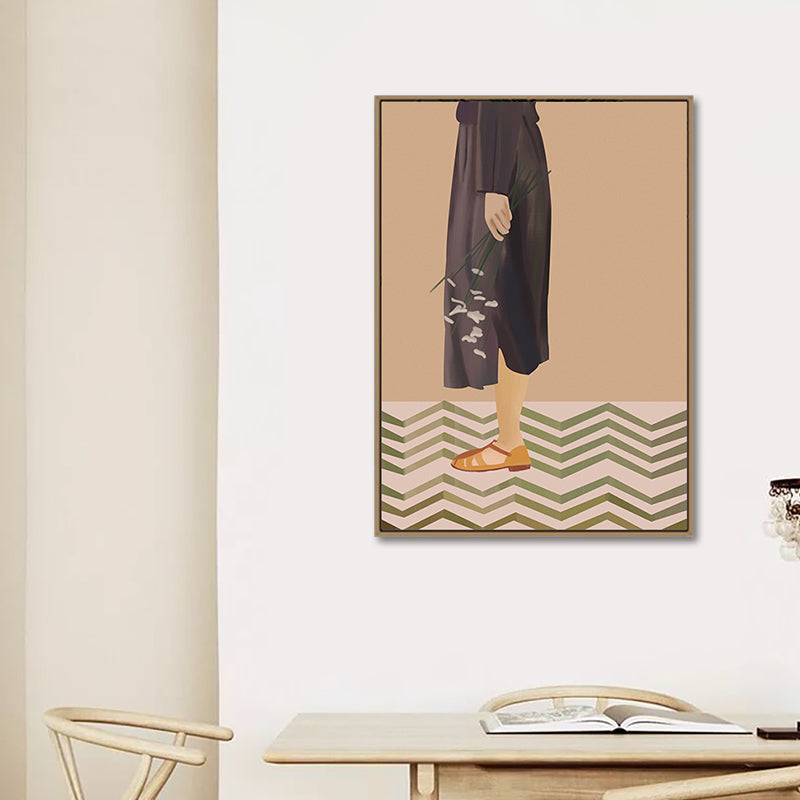 Vivolux | Braune Funky Leinwand Wandkunst Illustrierte Mädchen im schwarzen Kleid Wanddekoration für das Schlafzimmer