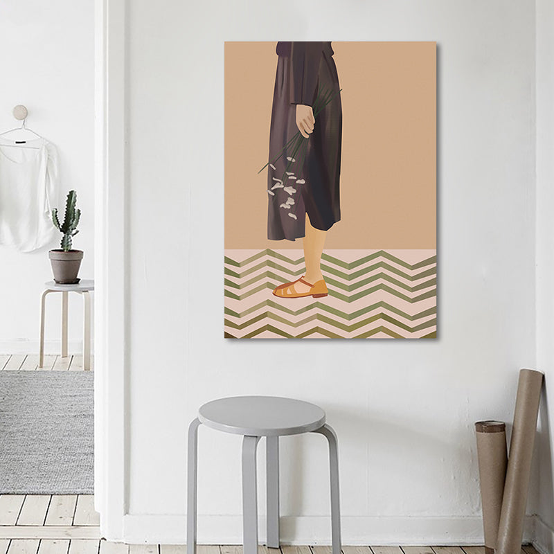 Vivolux | Braune Funky Leinwand Wandkunst Illustrierte Mädchen im schwarzen Kleid Wanddekoration für das Schlafzimmer