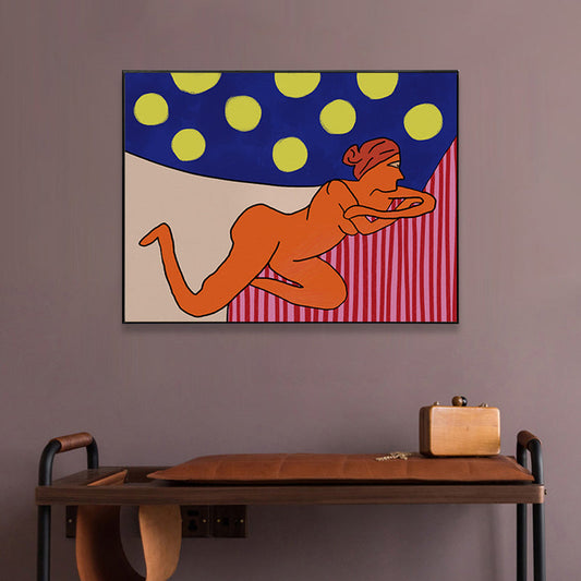 Vivolux | Pastell Nude Frauen Wandkunst Comics Figuren Funky Texturierte Leinwanddruck für Schlafzimmer