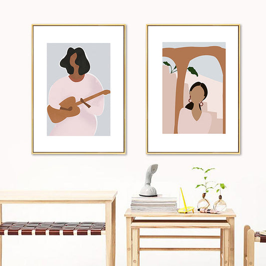 Vivolux | Mori Style Figurenzeichnung Kunstdruck Sanfte Farben Leinwand Wanddekoration für Zimmer, Texturiert