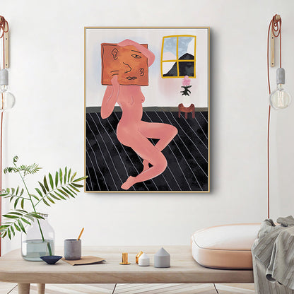 Vivolux | Nude mit komischem Gesicht Canvas Kunst Braun Modern Stil Wanddekoration für Hausinterieur