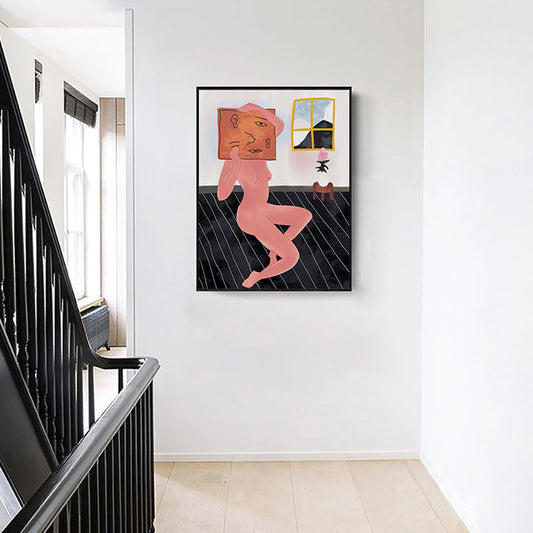 Vivolux | Nude mit komischem Gesicht Canvas Kunst Braun Modern Stil Wanddekoration für Hausinterieur
