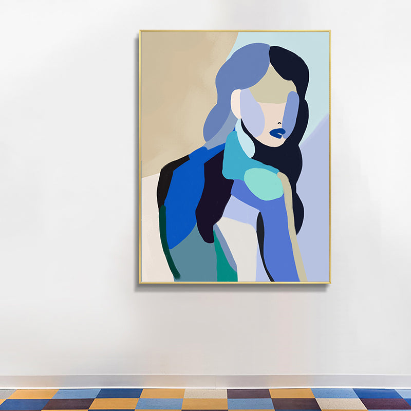 Vivolux | Colorblock abstrakte Figuren-Leinwand Wandkunst zeitgenössische strukturierte Wanddekoration in Blau