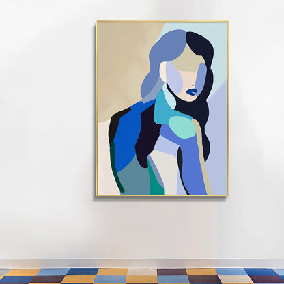 Vivolux | Colorblock abstrakte Figuren-Leinwand Wandkunst zeitgenössische strukturierte Wanddekoration in Blau