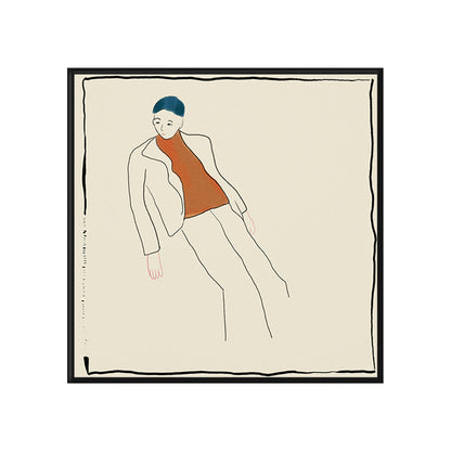 Vivolux | Beige Funky Wandkunst Druck Linienzeichnung Junge im Freizeitanzug Leinwand für Wohnzimmer