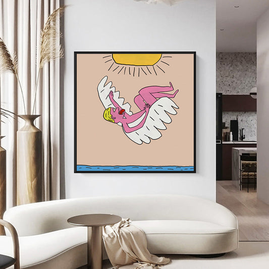 Vivolux | Pop Art Figur Zeichnung Leinwand Pastell Wohnzimmer Wanddekoration, Mehrere Größenoptionen