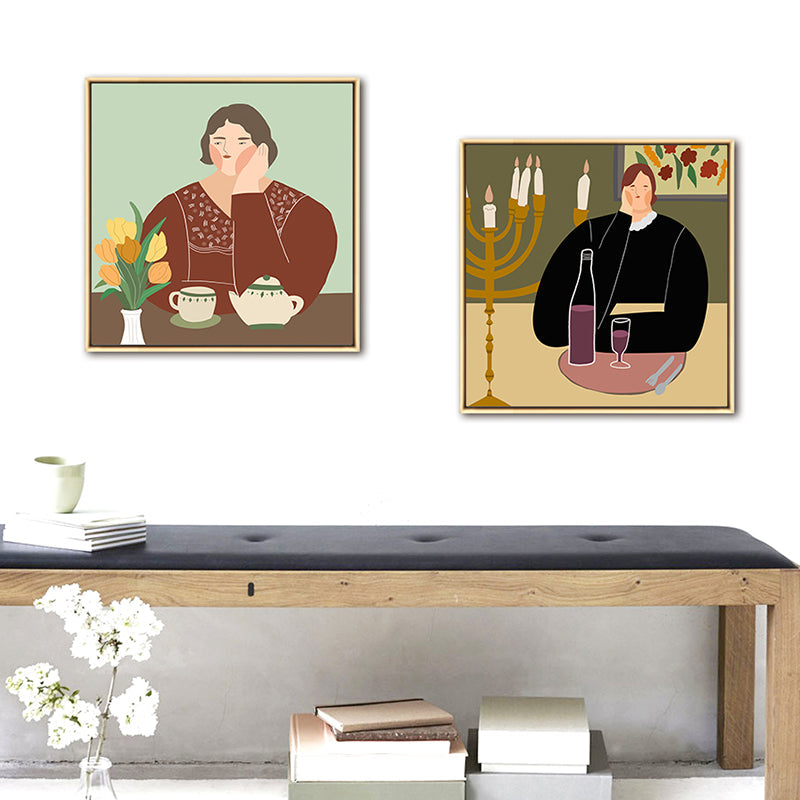 Vivolux | Leinwand Texturierten Kunst Druck Funky Illustrierten Allein Trinken Wand Dekoration für Mädchen Schlafzimmer