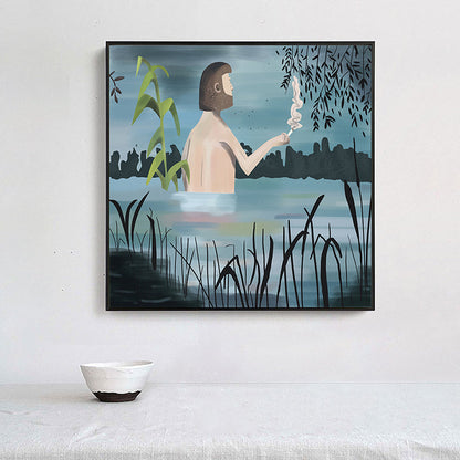 Vivolux | Blaue Mittsommernacht-Leinwandkunst Strukturierte skandinavische Esszimmer Wanddekoration, mehrere Größen