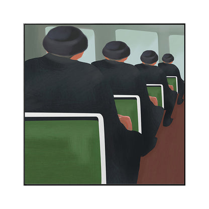 Vivolux | Schwarze Funky-Leinwanddruck-Illustration Herren im Zug Wandkunst für Zuhause