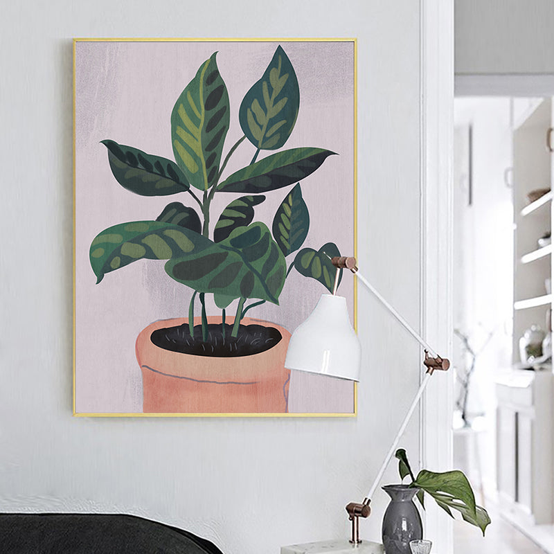 Vivolux | Nordic Topfpflanzen Kunstprint Leinwand Texturiert Grünes Wanddekor für Hausinterieur