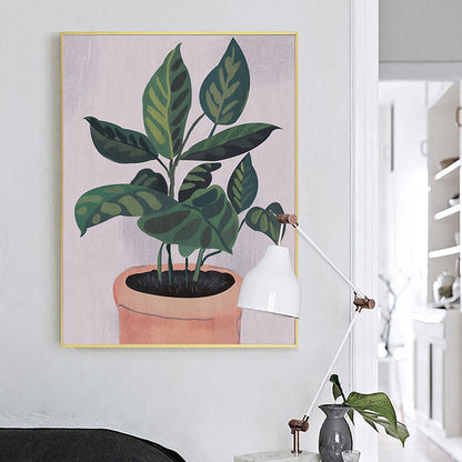 Vivolux | Nordic Topfpflanzen Kunstprint Leinwand Texturiert Grünes Wanddekor für Hausinterieur